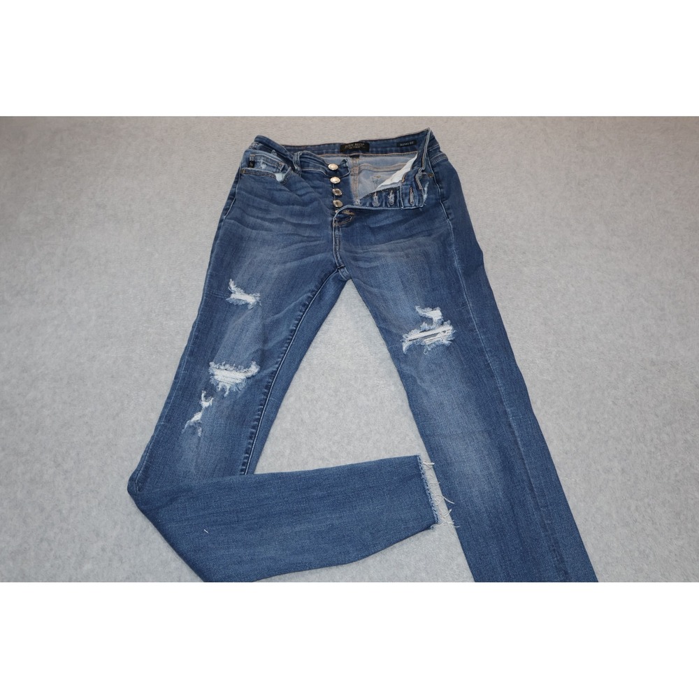 Judy Blue Skinny Fit Mens 7/28 Blue Distressed Raw Hem Button Fly Jeans Stretch